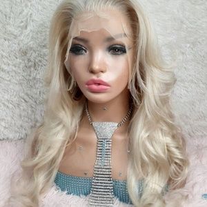 Realistic Human Hair Wig  Light Blonde Large Cap 13x4 Lace Front 18 In